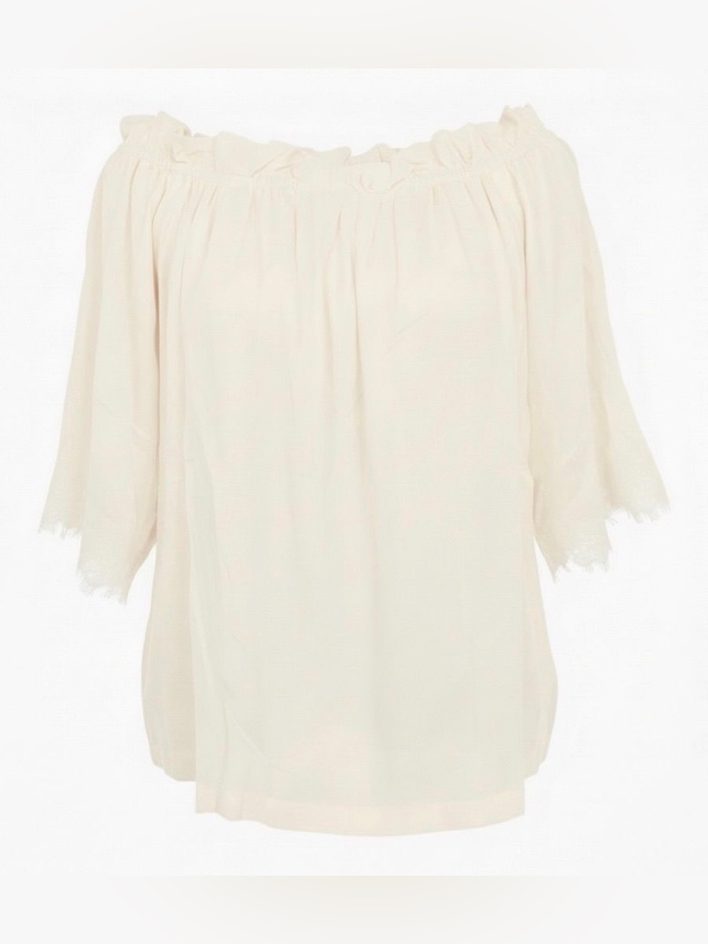 Gold Hawk Rayon/Linen Off-Shoulder Cream Blouse - Women Tops
